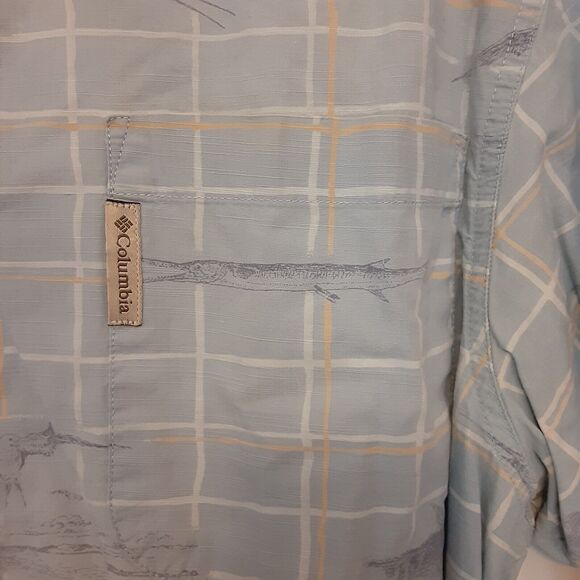 Columbia Shirt Mens XL River Lodge Button Up Blue All Over Fish Print Camp AOP - Picture 2 of 8